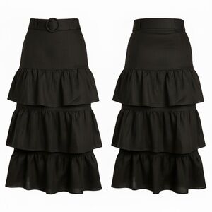 🖤 Capulet x Revolve Black Linen Ruffle Midi Skirt - XS